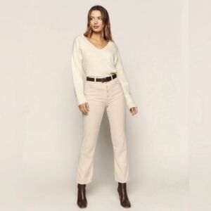 Reformation Jeans Bone Cynthia Button Fly High RiseStraight Corduroy Pants 29